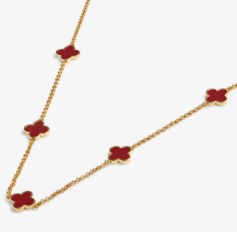Signature Clover Collection Red Clover Necklace In Gold-Tone Plating
