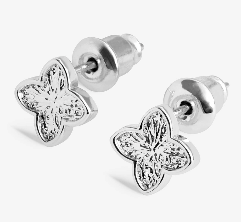 Signature Clover Collection Textured Clover Stud Earrings In Silver Plating