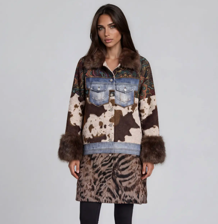 Mixed Media Faux Fur Statement Coat