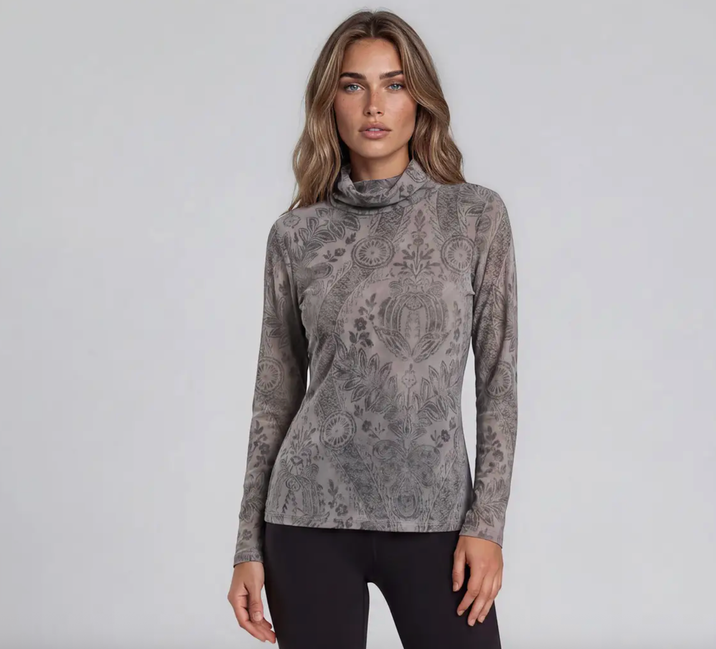 Velvet Burnout Cowl Neck Top