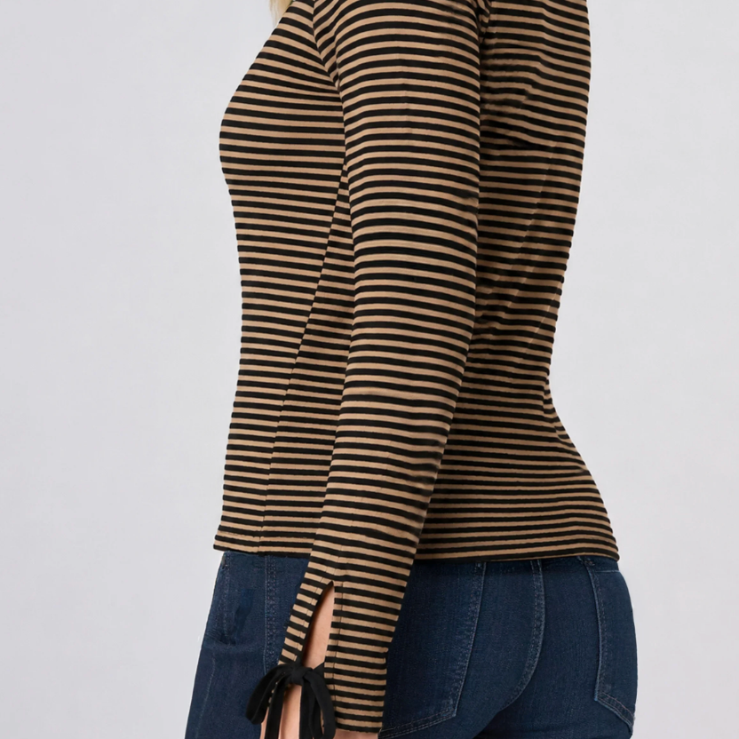 Long Sleeve V-Neck Knit Top W/ Ties