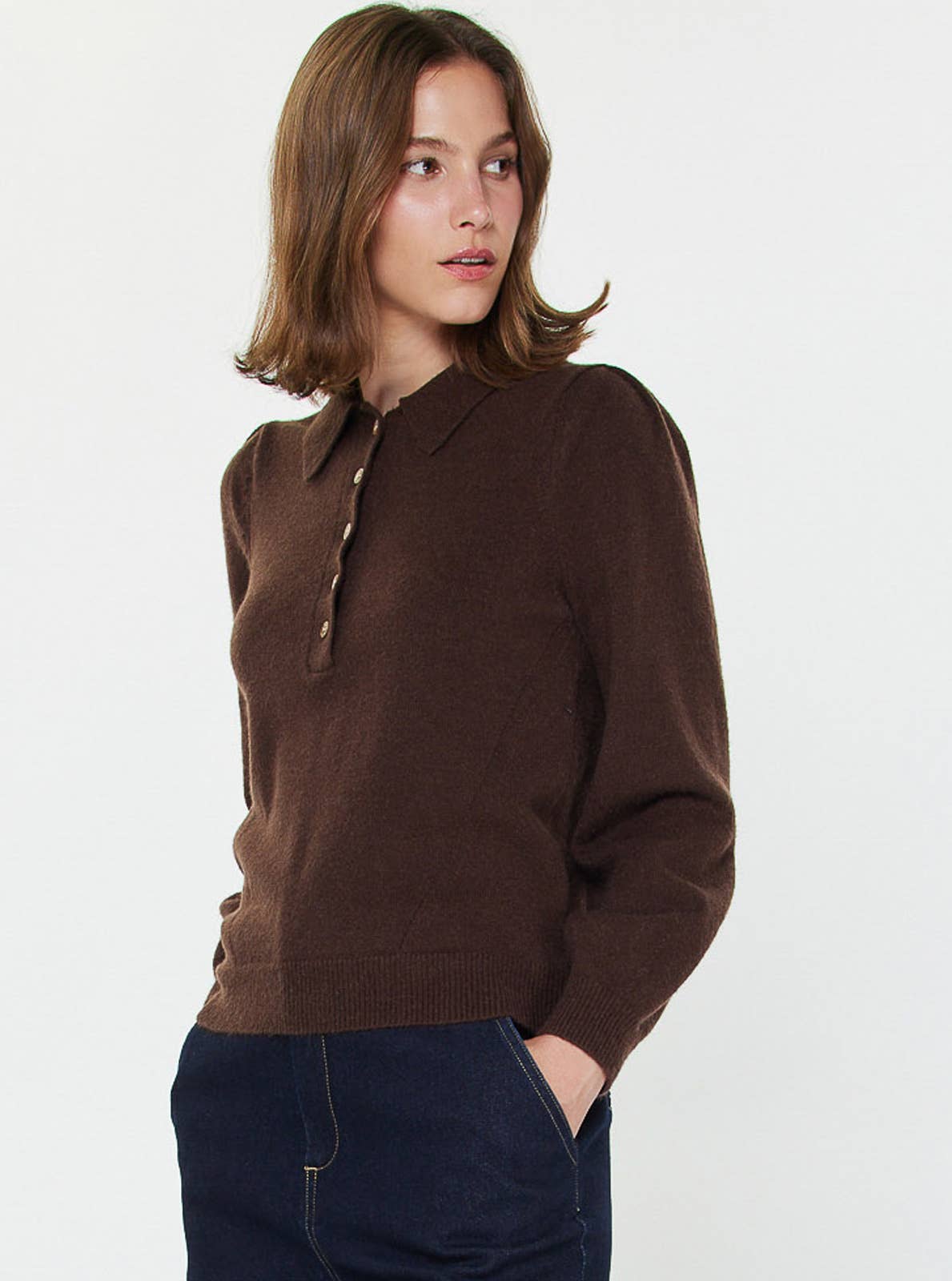 Polo Long Sleeve Sweater: Brown