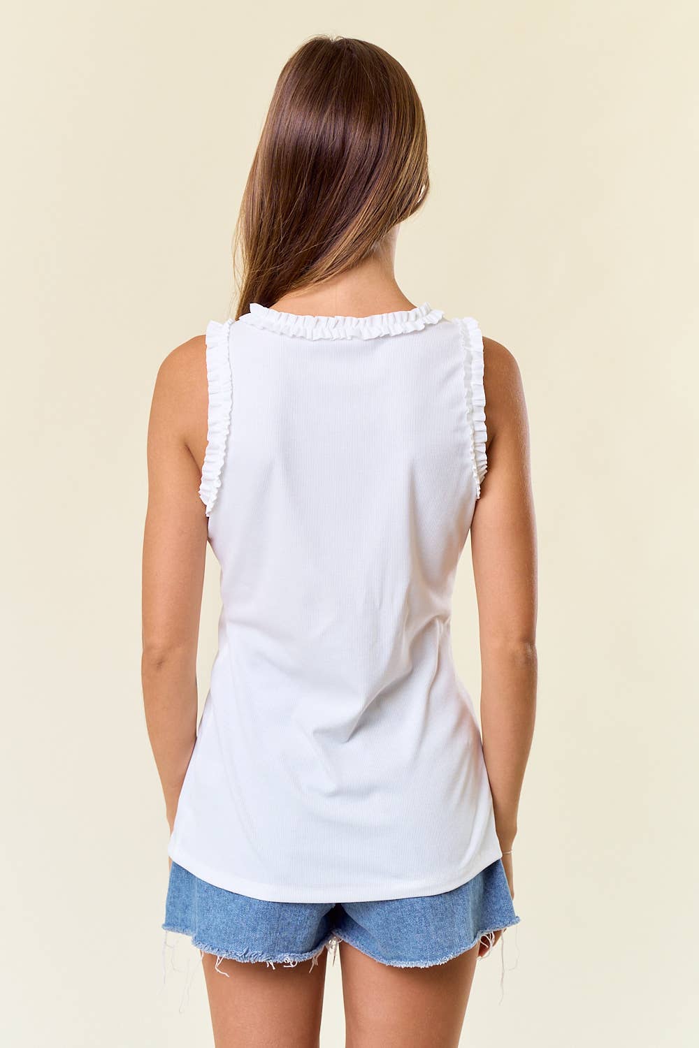 SOLID KNIT TANK RUFFLE TRIM