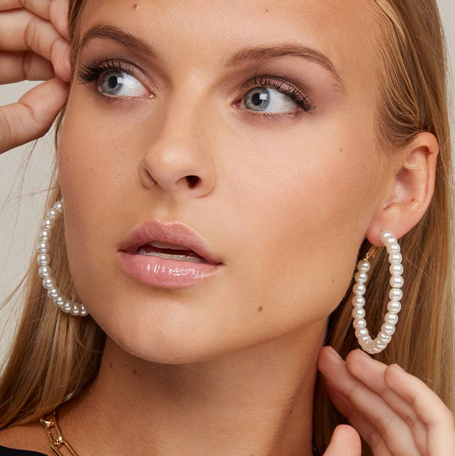Beaded Pearl Hoop Earring