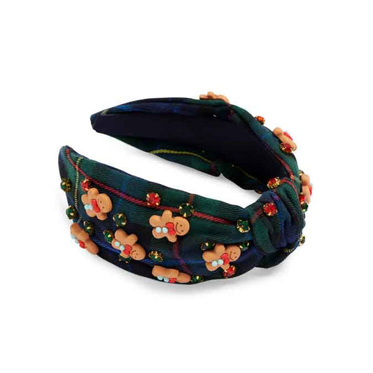Plaid Gingerbread Man Navy Headband