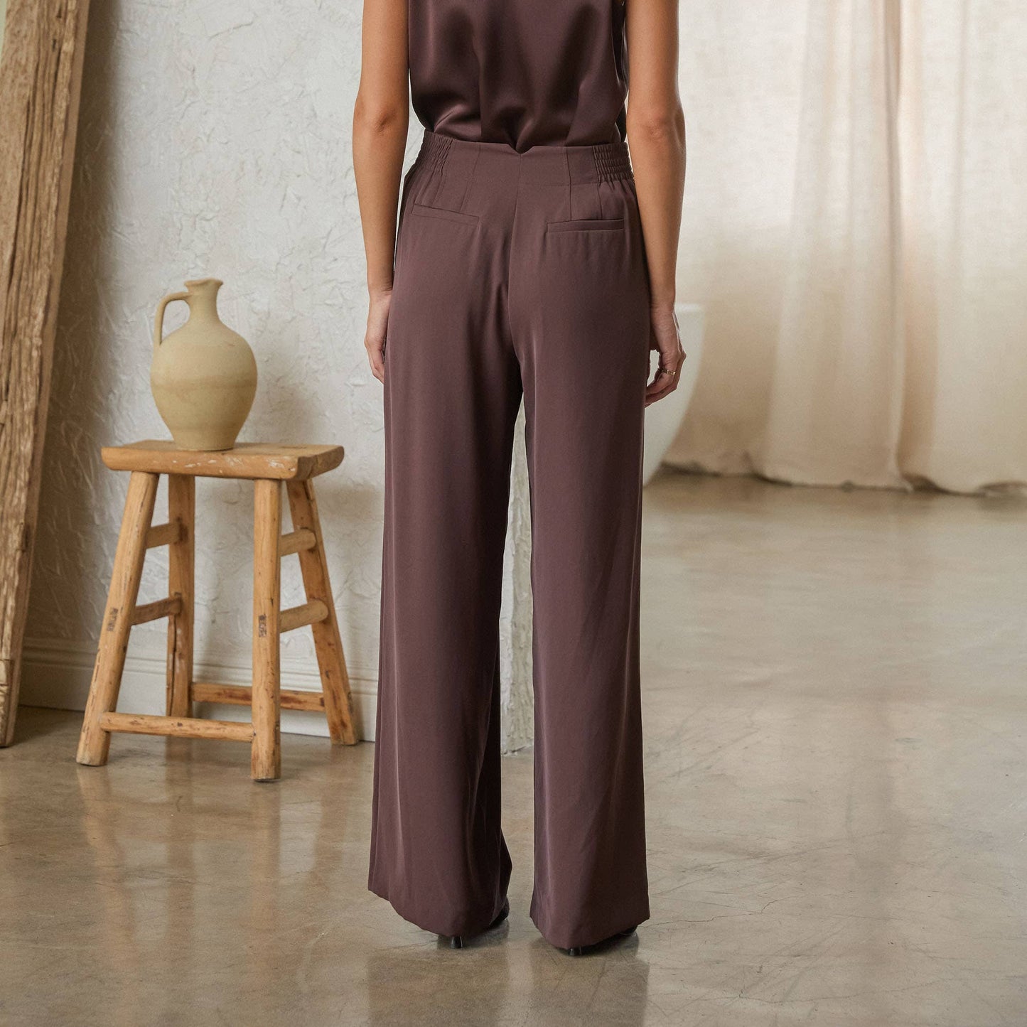 Eco-Friendly Recycled Poly Pleated Wide Leg Pants