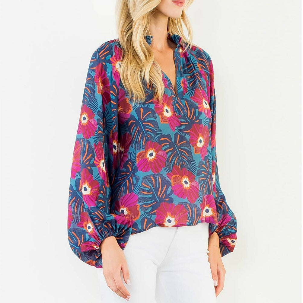 Long Sleeve Flowy Flower Top