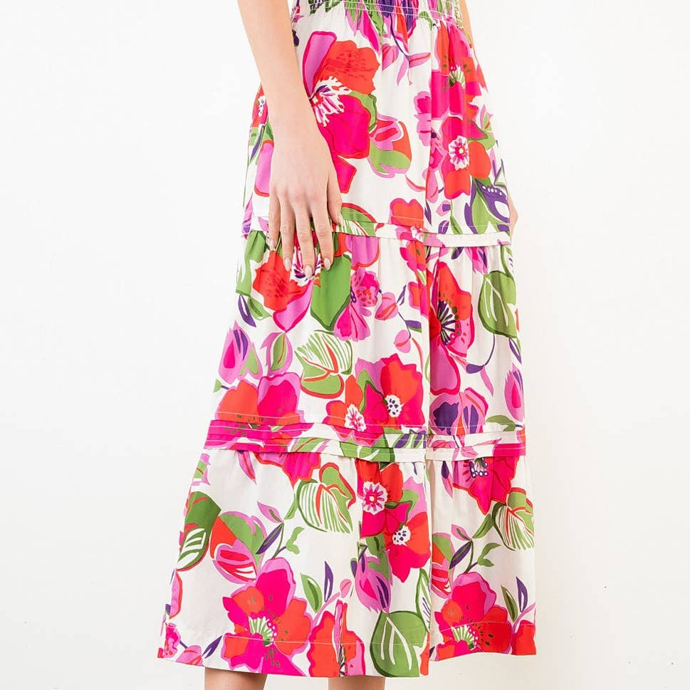 Pink Long Floral Pattern Skirt