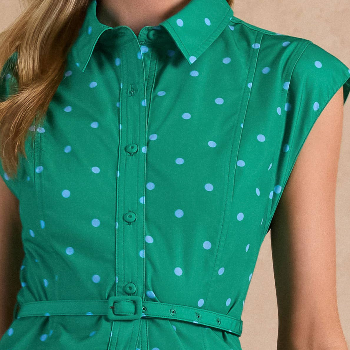 Green Multi Polka Dot Belted Shirt Blouse