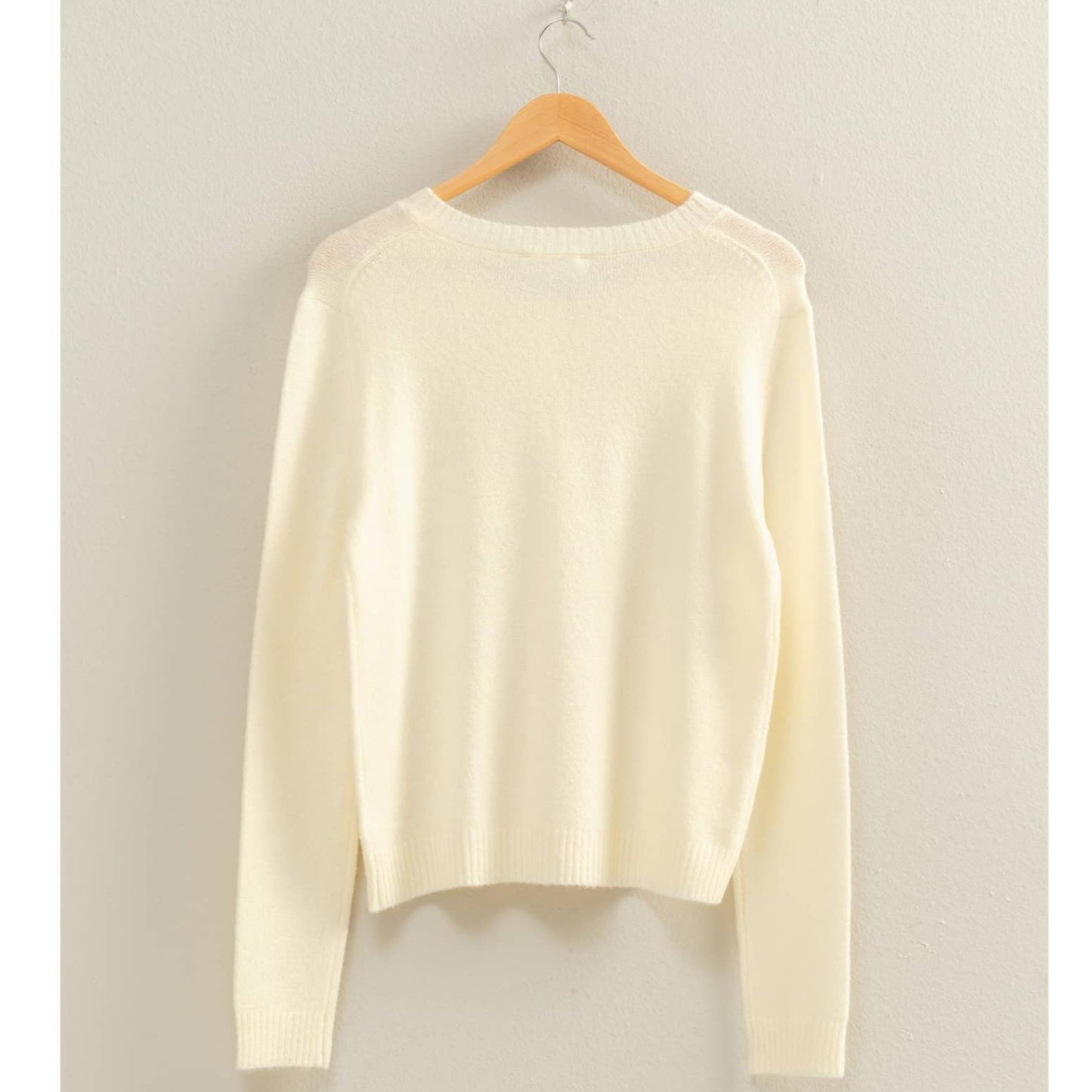 Crew Neck Long Sleeve Buttoned Cardigan: WHIP CREAM