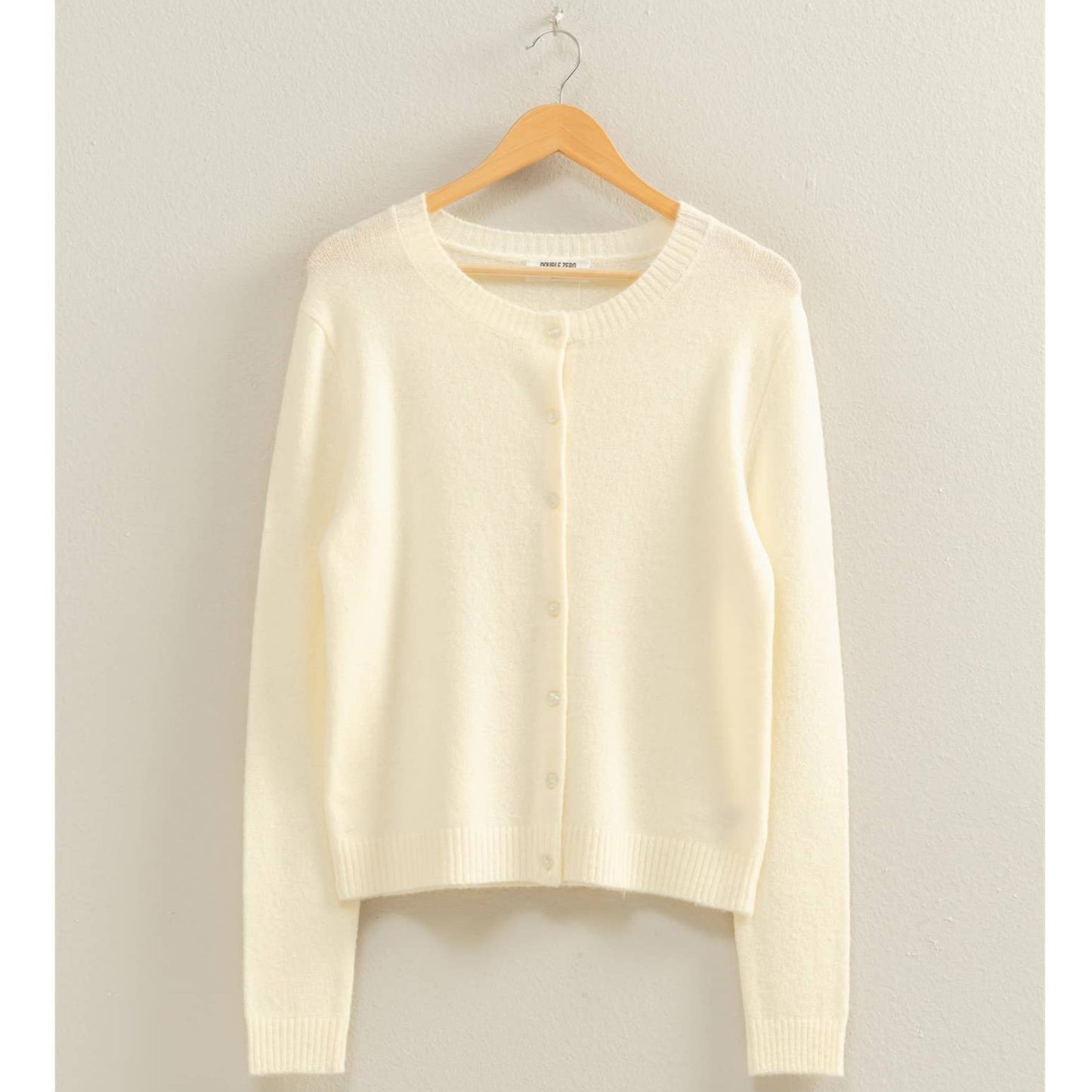 Crew Neck Long Sleeve Buttoned Cardigan: WHIP CREAM