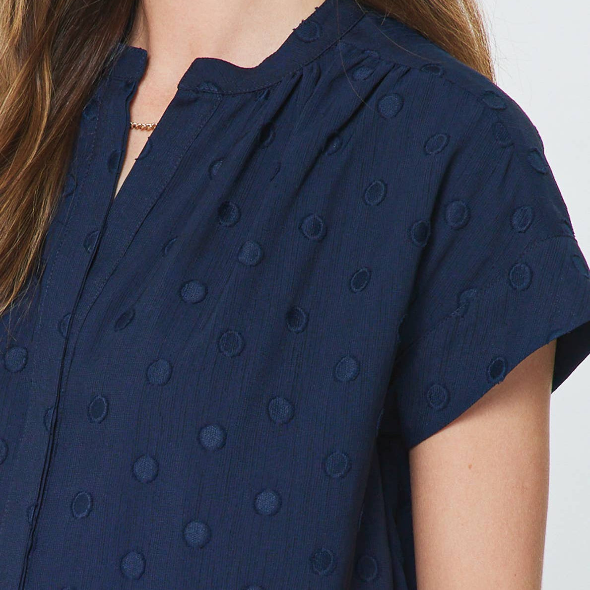 Dot Cap Sleeve Button Up Blouse