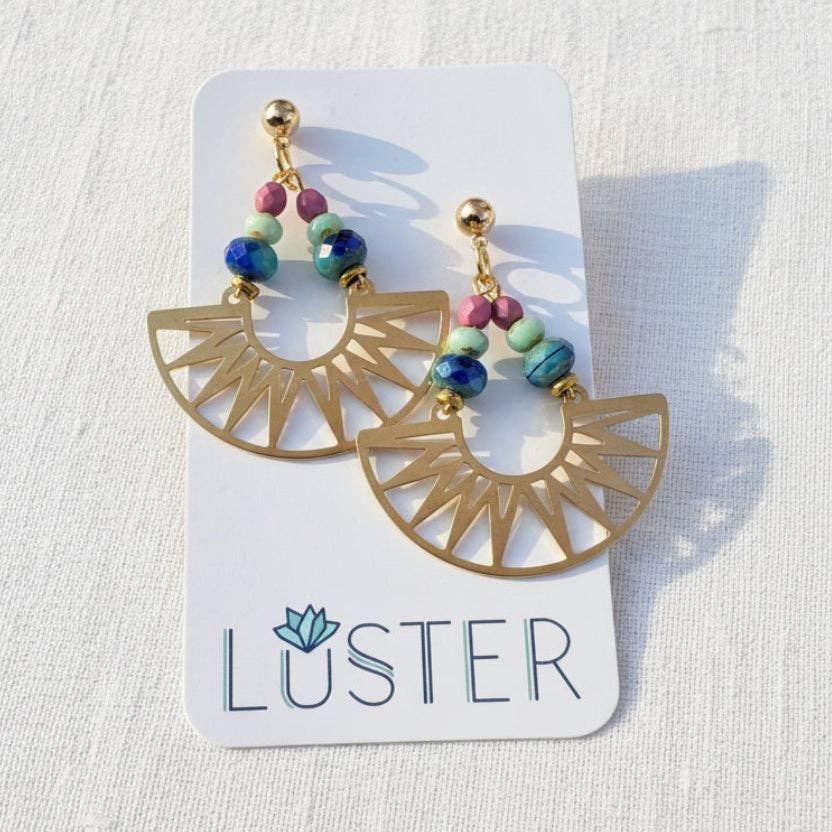 Gold Brass + Glass Statement Unique Earrings