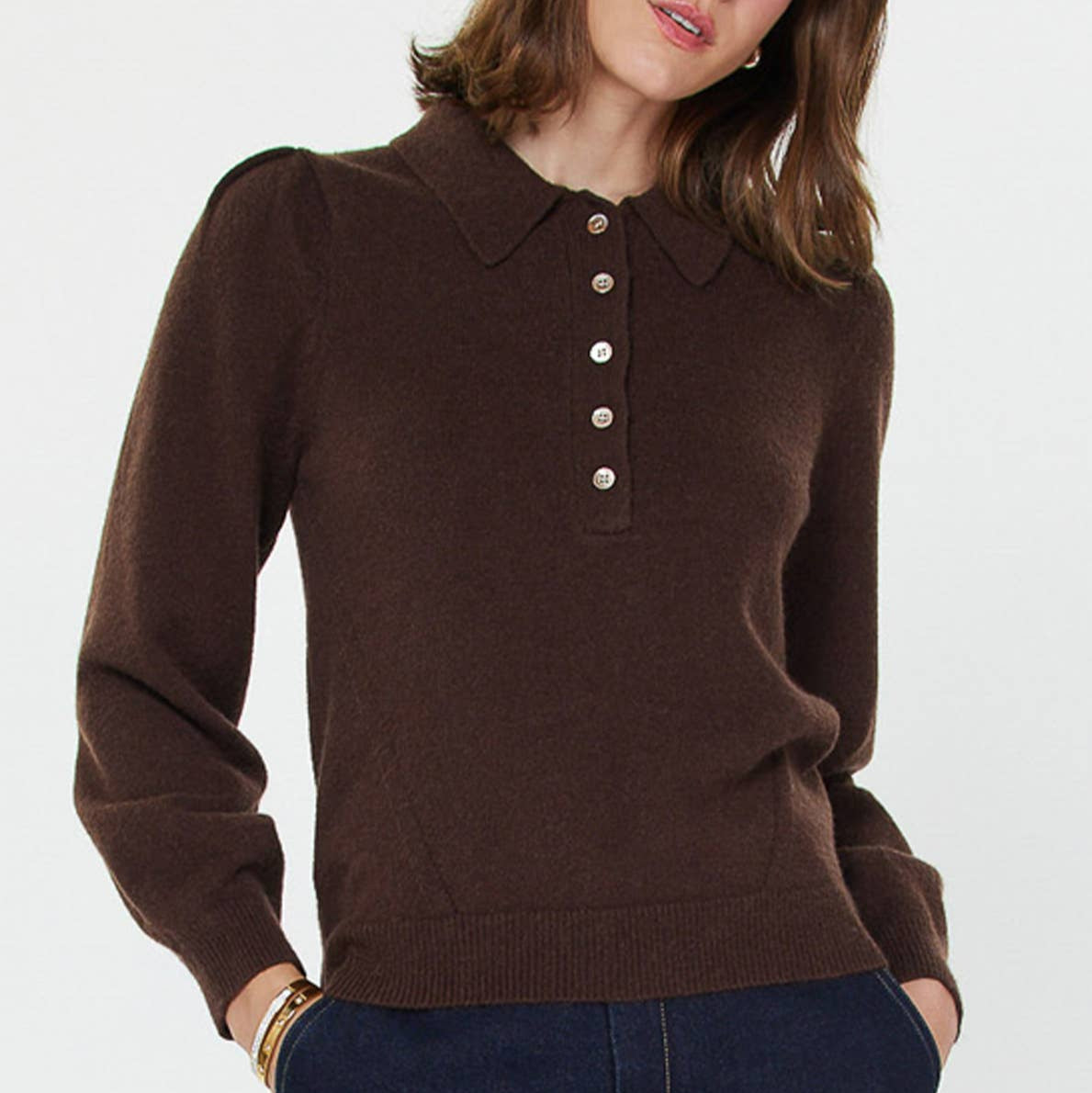 Polo Long Sleeve Sweater: Brown