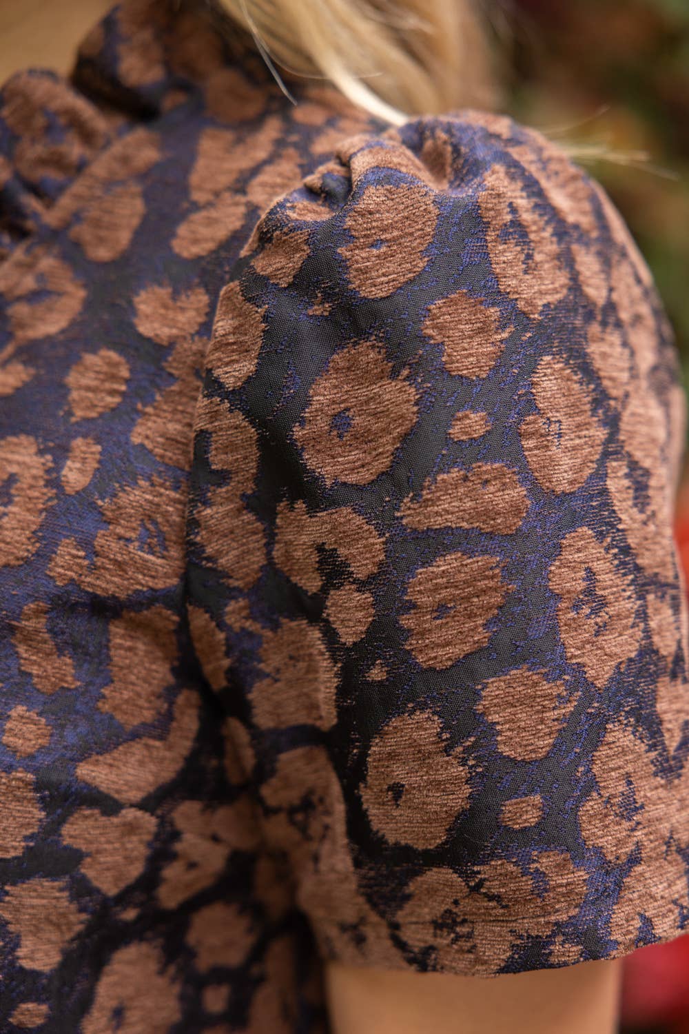 Ruffled V-Neck Animal Velvet Jacquard Dress