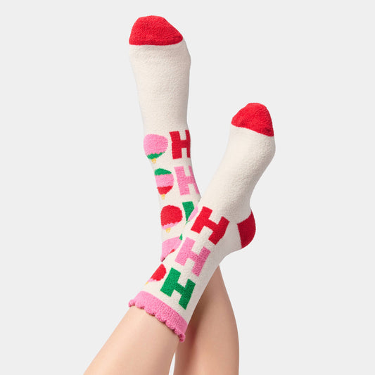 "HO HO HO" ORNAMENTS SOCKS, IVORY