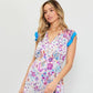 Capri Blue Border Print Short Sleeve Midi Dress
