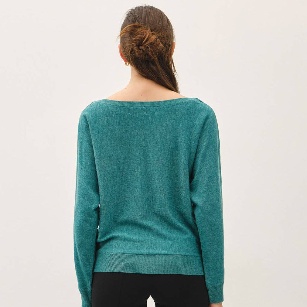 Dolman Sleeve Fine Gauge Boatneck Sweater