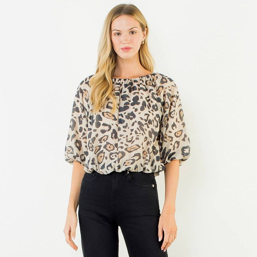 Animal Print Puff Sleeve Top