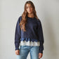 Sweater Twofer Top Satin Lace Trim Detail
