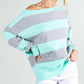 Boat neck long sleeve stripe sweater