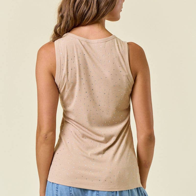 Rhinestone Ribbed Racer Tank