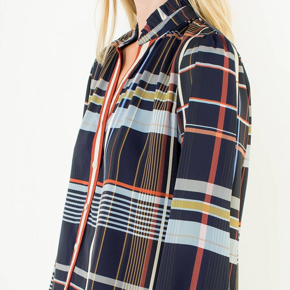 Plaid Long Sleeve Button Top