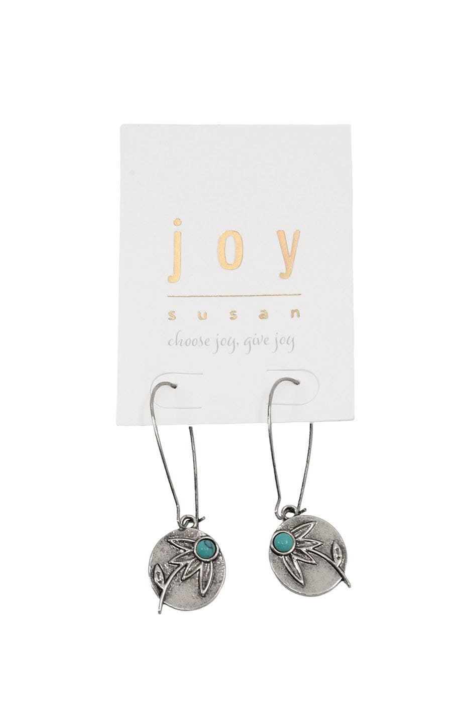 Silver Retro Blue Daisy Pendant Hoops
