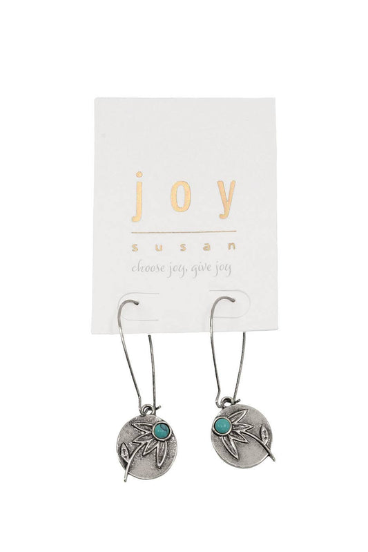 Silver Retro Blue Daisy Pendant Hoops