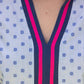 Blue Stripe Placket Embroidered Detail Stripe Top