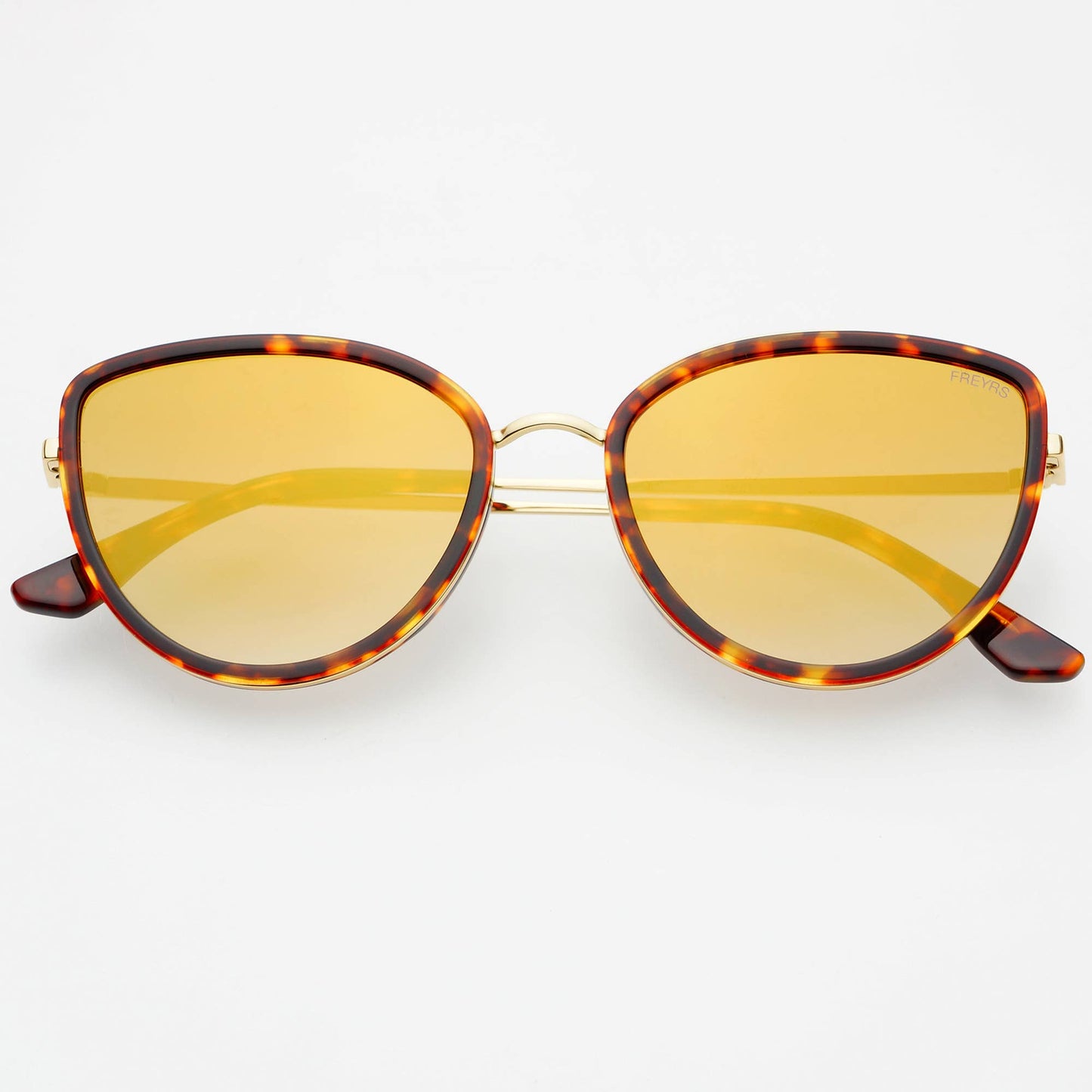 Luna Acetate Womens Cat Eye Sunglasses: Tortoise / Gold Mirror