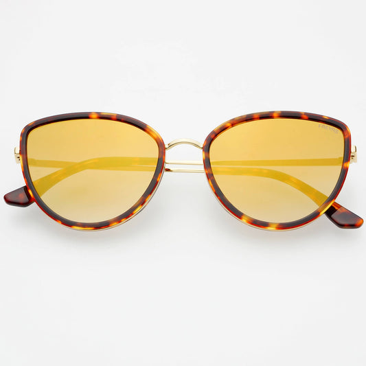 Luna Acetate Womens Cat Eye Sunglasses: Tortoise / Gold Mirror