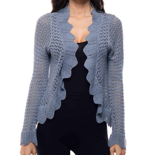 Scalloped Open-Front Knit Cardigan