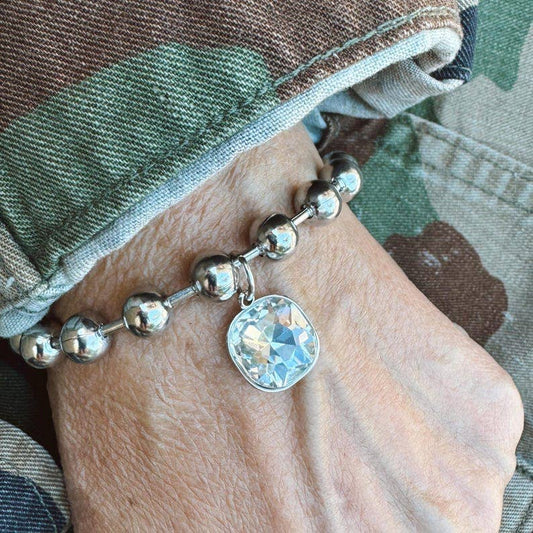 New Polished Stainless Sparkle Charm Bracelet 