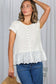 Eyelet Lace Ruffle Hem 100% Cotton Crochet Sweater