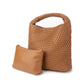 The Willow | Large Woven Vegan Leather Tote with Pouch Bag: Brown