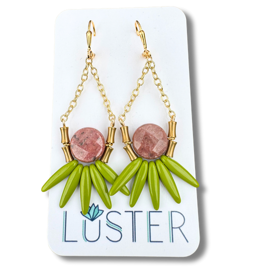 Bold Brass + Stone Lightweight Statement Unique Earrings