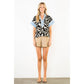 Abstract Print Top with Blue Trim
