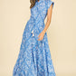 Damask Print Tiered Maxi Dress with Tassel Tie