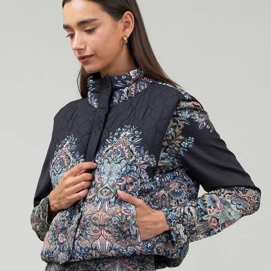 Floral Paisley Cropped Quilted Vest