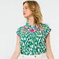 Embroidered Flutter Sleeve Print Top