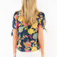 Short Sleeve Navy Floral Pattern V-Neck Top