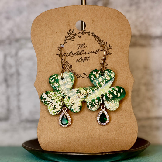 Gold/Green Shamrock Clay Earrings