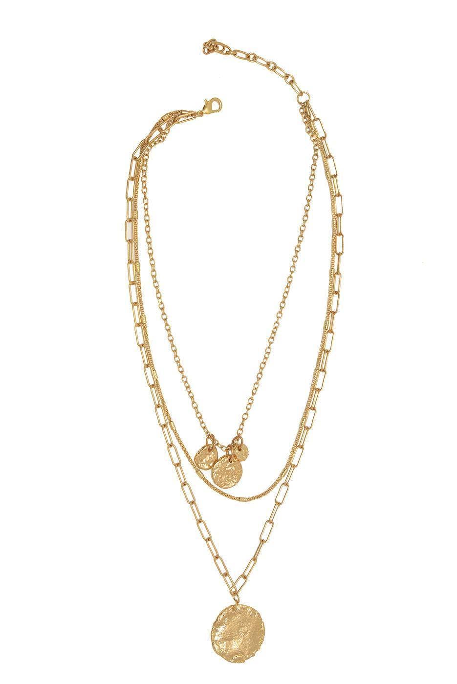 Three Row Multi Chain & Pendants Necklace