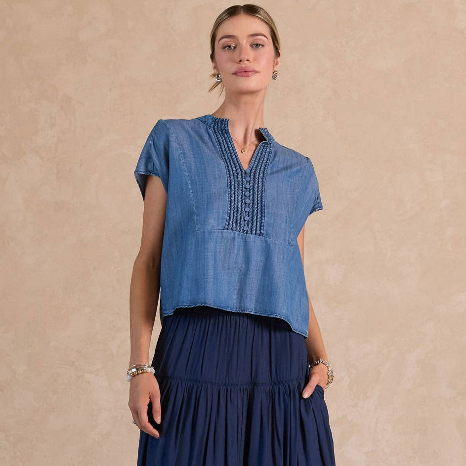 Chambray Boxy Cropped Top