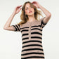 Short Sleeve Striped Taupe Dress
