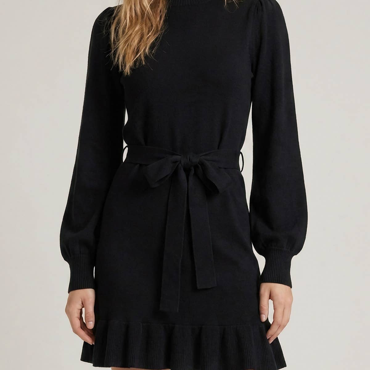 Mock Neck Ruffle Bottom Dress