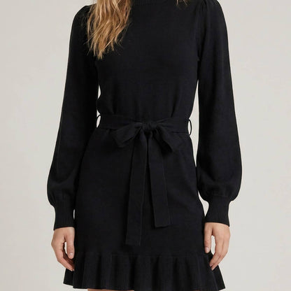 Mock Neck Ruffle Bottom Dress