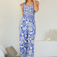 Border Print Button Front Jumpsuit with Belt