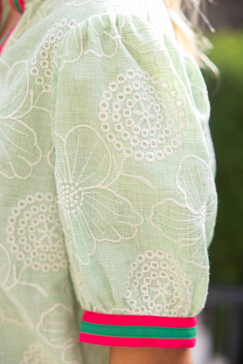 Color Pop Bands Floral Embroidered Mint Top